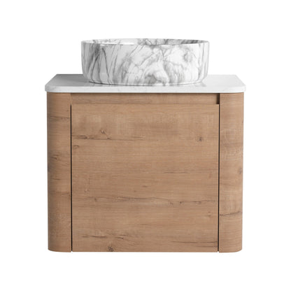 Modern Wall-Mounted Bathroom Vanity with White Stone Top & Ceramic Art Sink – Imitative Oak - 1st Choice Furniture Direct