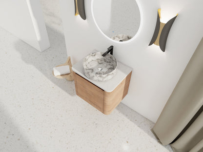 Modern Wall-Mounted Bathroom Vanity with White Stone Top & Ceramic Art Sink – Imitative Oak - 1st Choice Furniture Direct