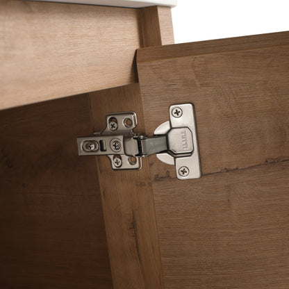 Modern Wall-Mounted Bathroom Vanity with White Stone Top & Ceramic Art Sink – Imitative Oak - 1st Choice Furniture Direct