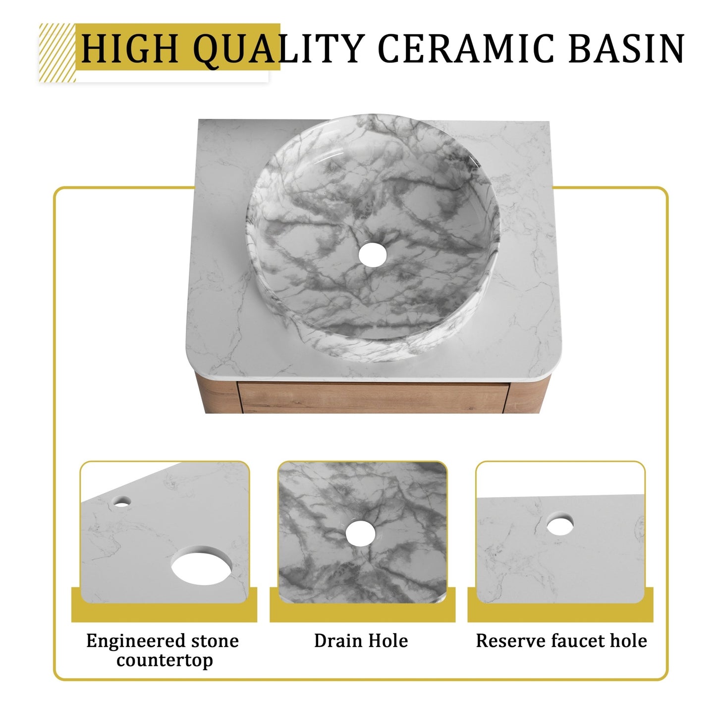 Modern Wall-Mounted Bathroom Vanity with White Stone Top & Ceramic Art Sink – Imitative Oak - 1st Choice Furniture Direct