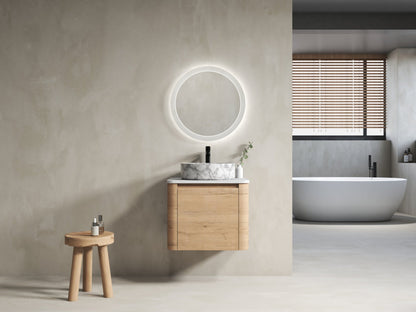 Modern Wall-Mounted Bathroom Vanity with White Stone Top & Ceramic Art Sink – Imitative Oak - 1st Choice Furniture Direct