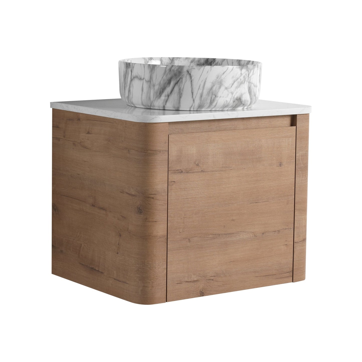 Modern Wall-Mounted Bathroom Vanity with White Stone Top & Ceramic Art Sink – Imitative Oak - 1st Choice Furniture Direct