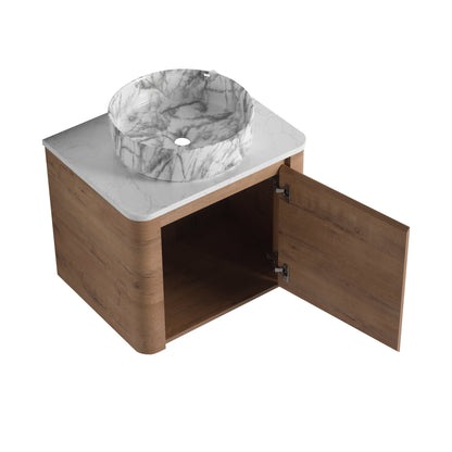 Modern Wall-Mounted Bathroom Vanity with White Stone Top & Ceramic Art Sink – Imitative Oak - 1st Choice Furniture Direct