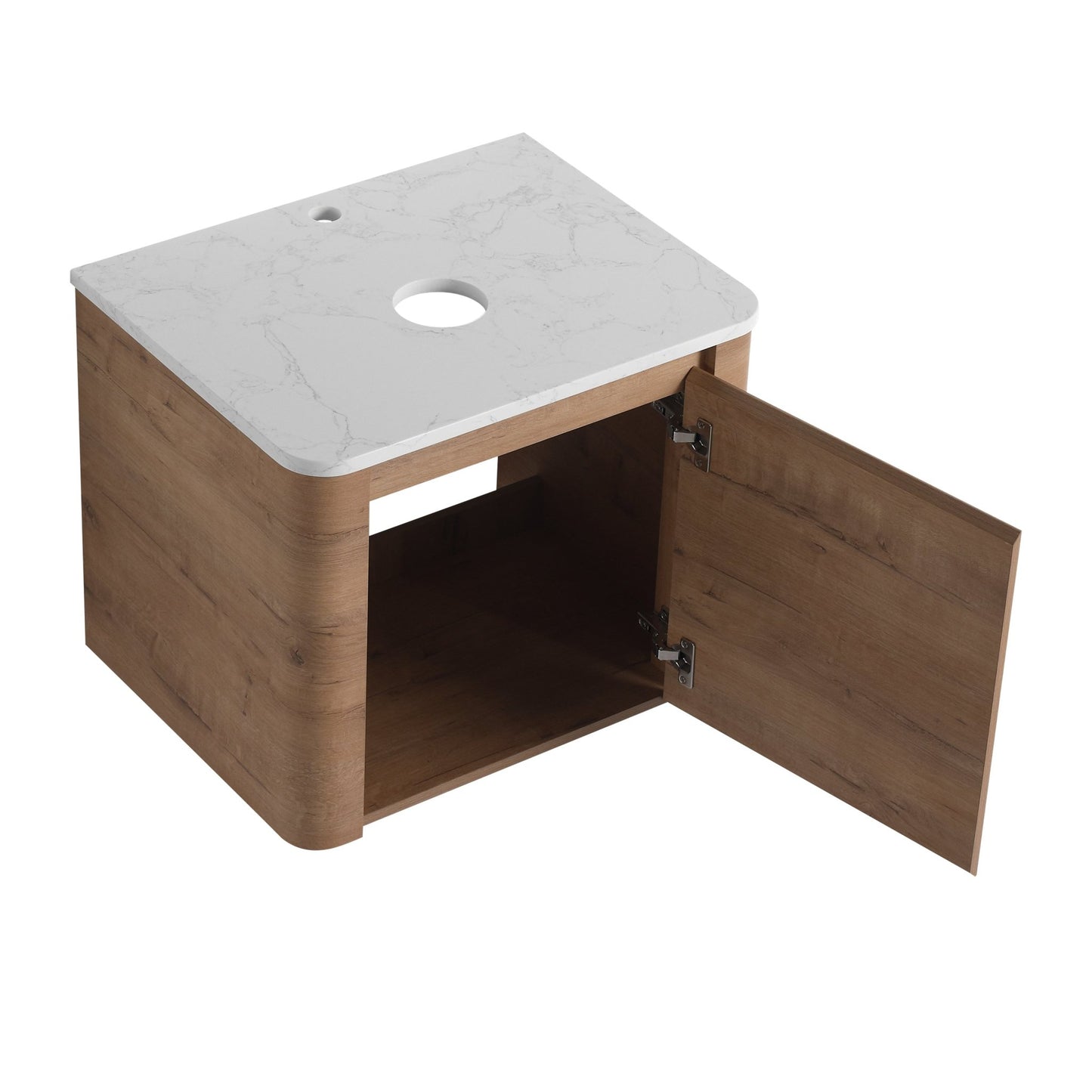 Modern Wall-Mounted Bathroom Vanity with White Stone Top & Ceramic Art Sink – Imitative Oak - 1st Choice Furniture Direct
