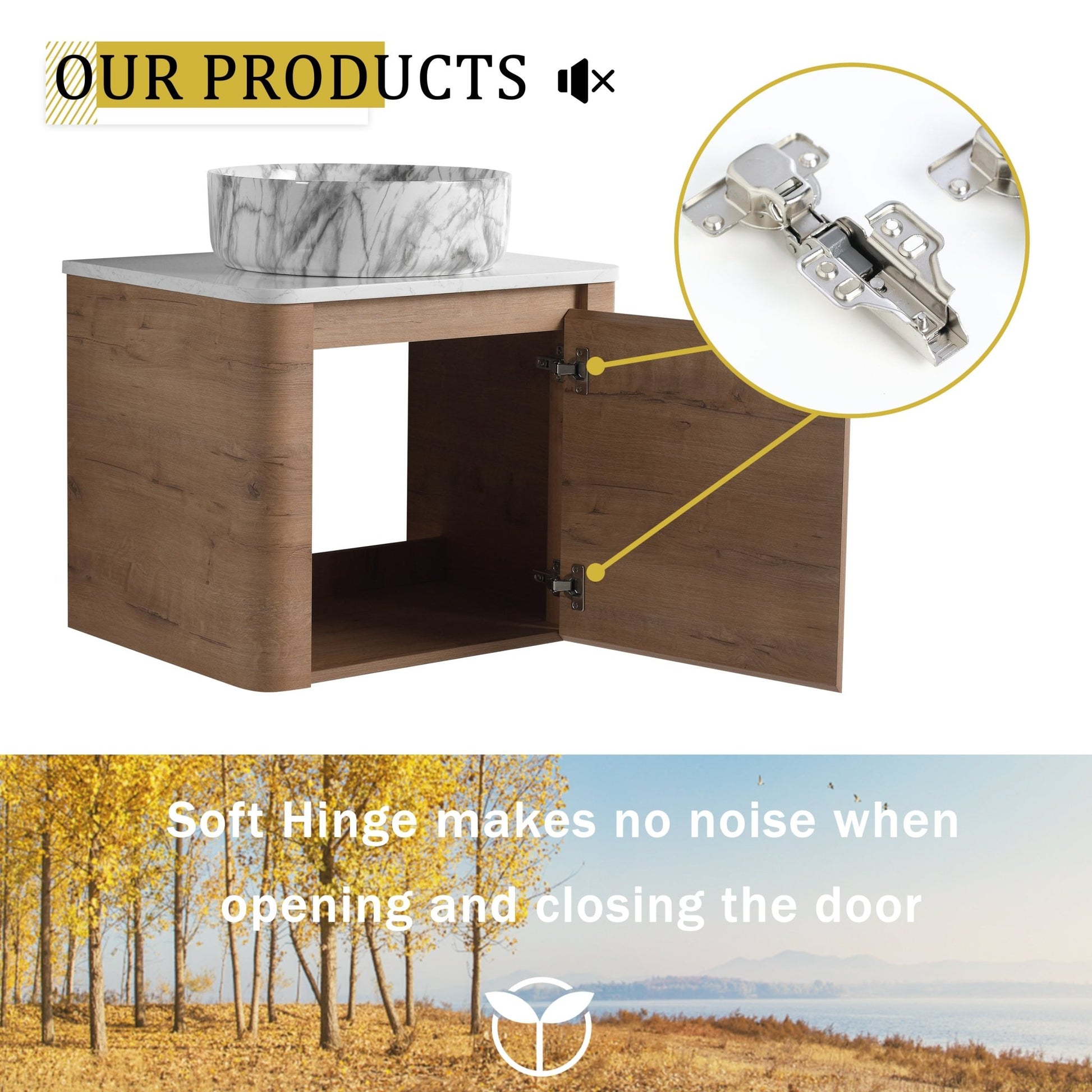 Modern Wall-Mounted Bathroom Vanity with White Stone Top & Ceramic Art Sink – Imitative Oak - 1st Choice Furniture Direct