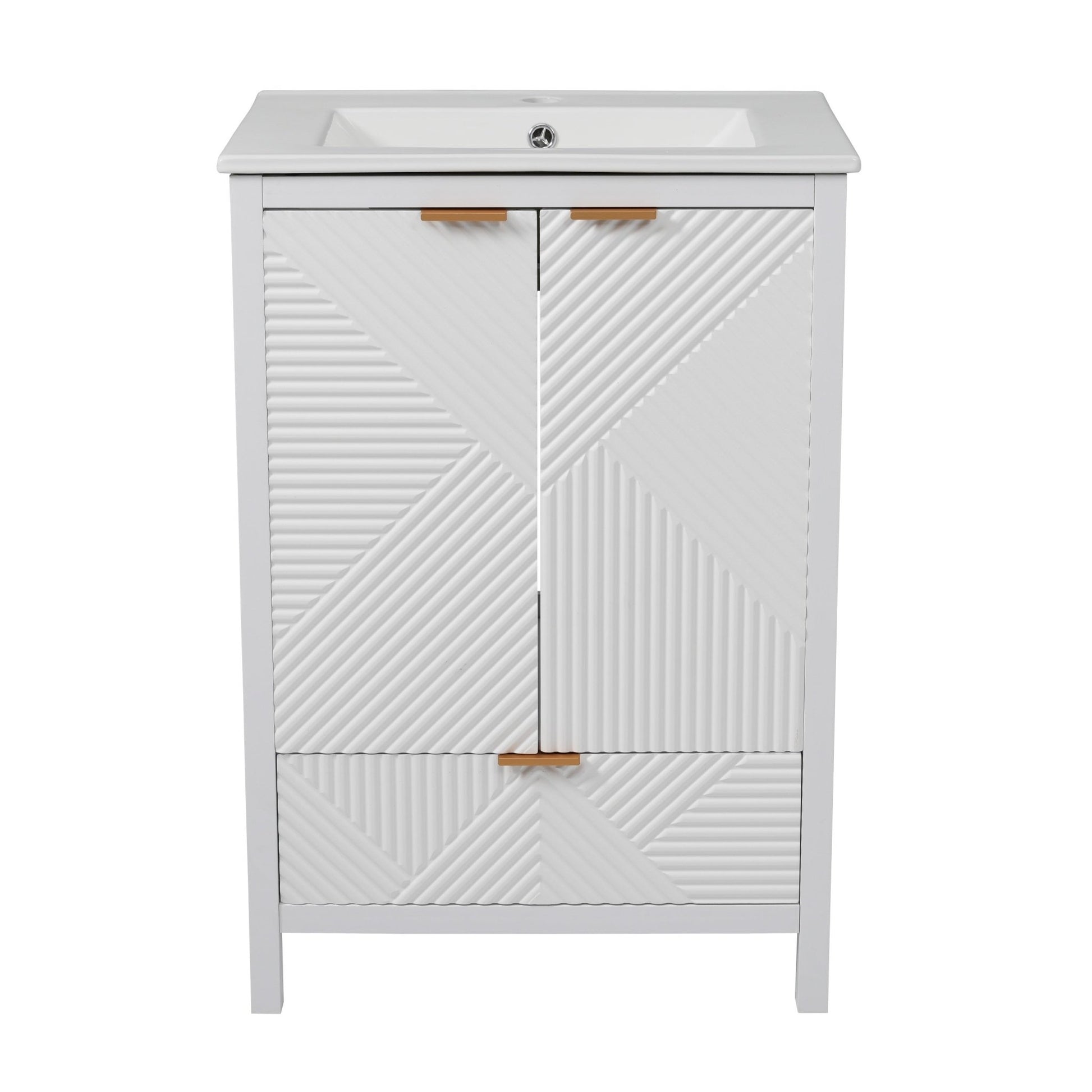Modern White Bathroom Vanity with Sink Combo, 24 Inches, Textured Door Panels, Soft Close Drawer, Pine Legs, Ceramic Undermount Sink, MDF & Solid Wood Construction - 1st Choice Furniture Direct
