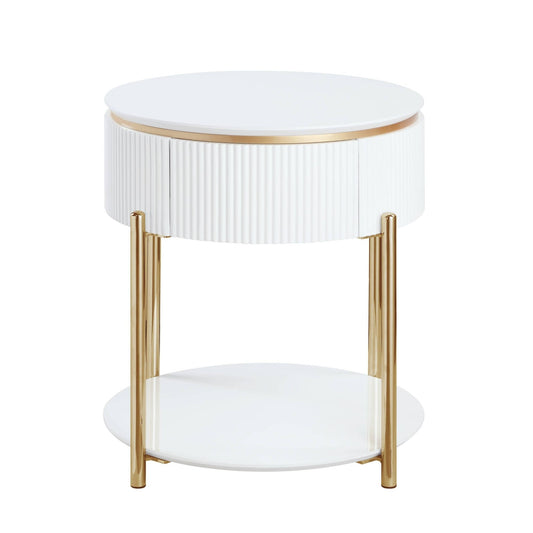 Modern White & Gold End Table | High Gloss Accent Table with Storage - 1st Choice Furniture Direct