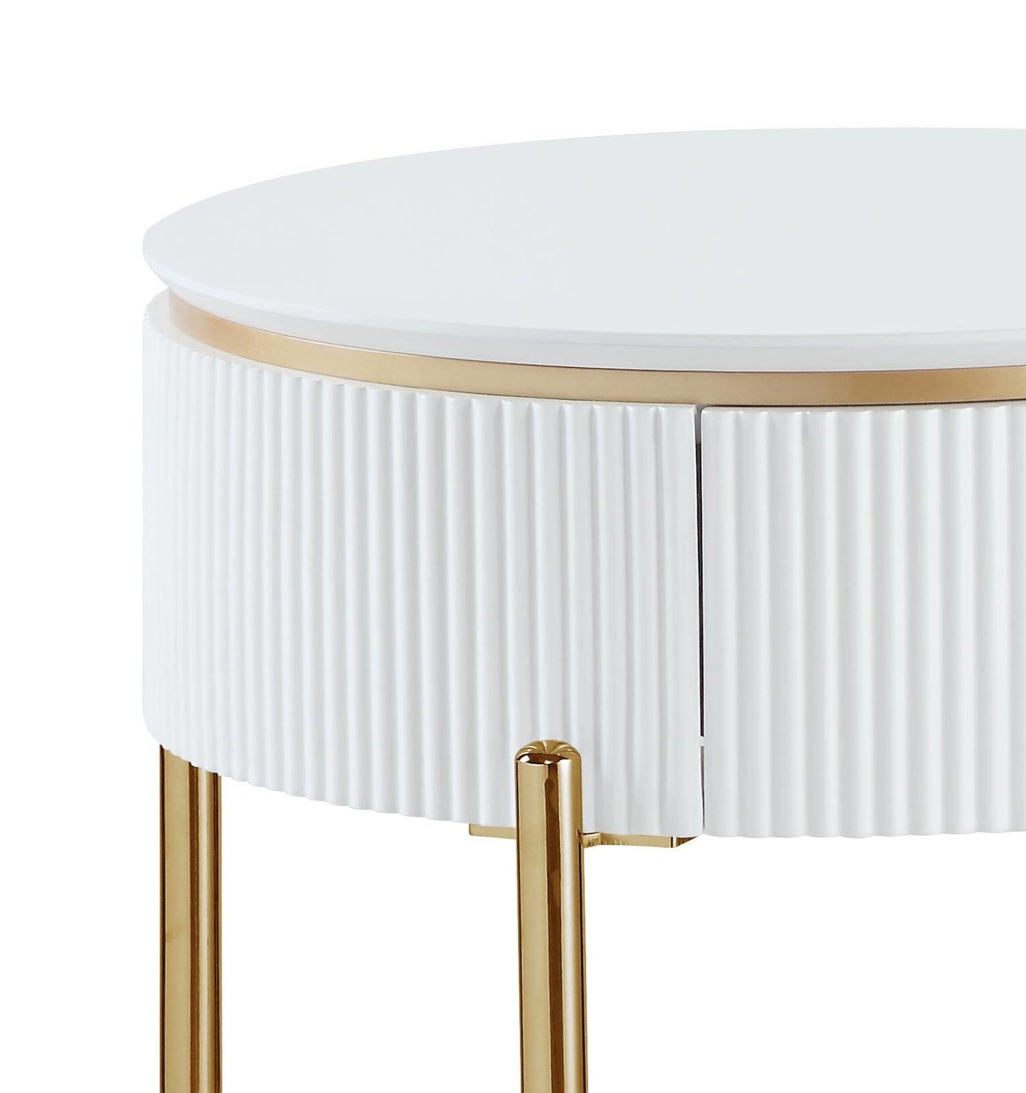 Modern White & Gold End Table | High Gloss Accent Table with Storage - 1st Choice Furniture Direct