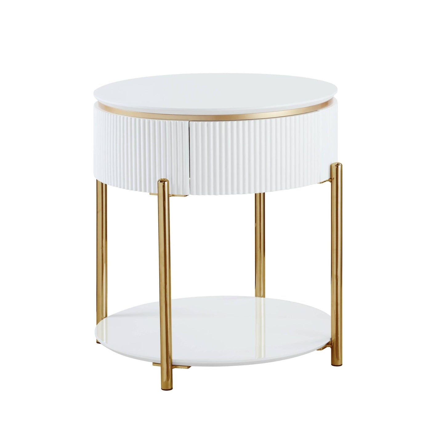Modern White & Gold End Table | High Gloss Accent Table with Storage - 1st Choice Furniture Direct