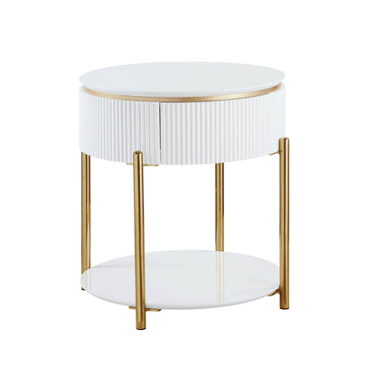 Modern White & Gold End Table | High Gloss Accent Table with Storage - 1st Choice Furniture Direct