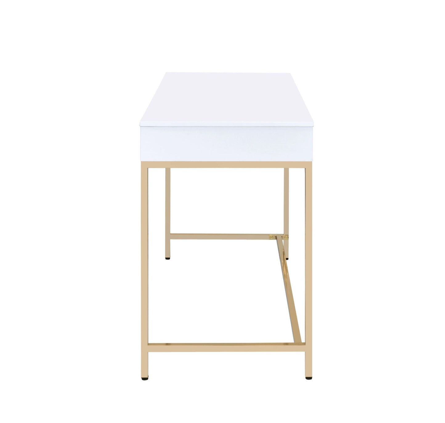 Modern White High-Gloss Writing Desk with Gold Metal Legs - 1st Choice Furniture Direct