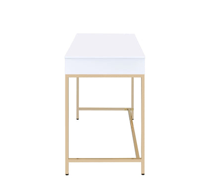 Modern White High-Gloss Writing Desk with Gold Metal Legs - 1st Choice Furniture Direct