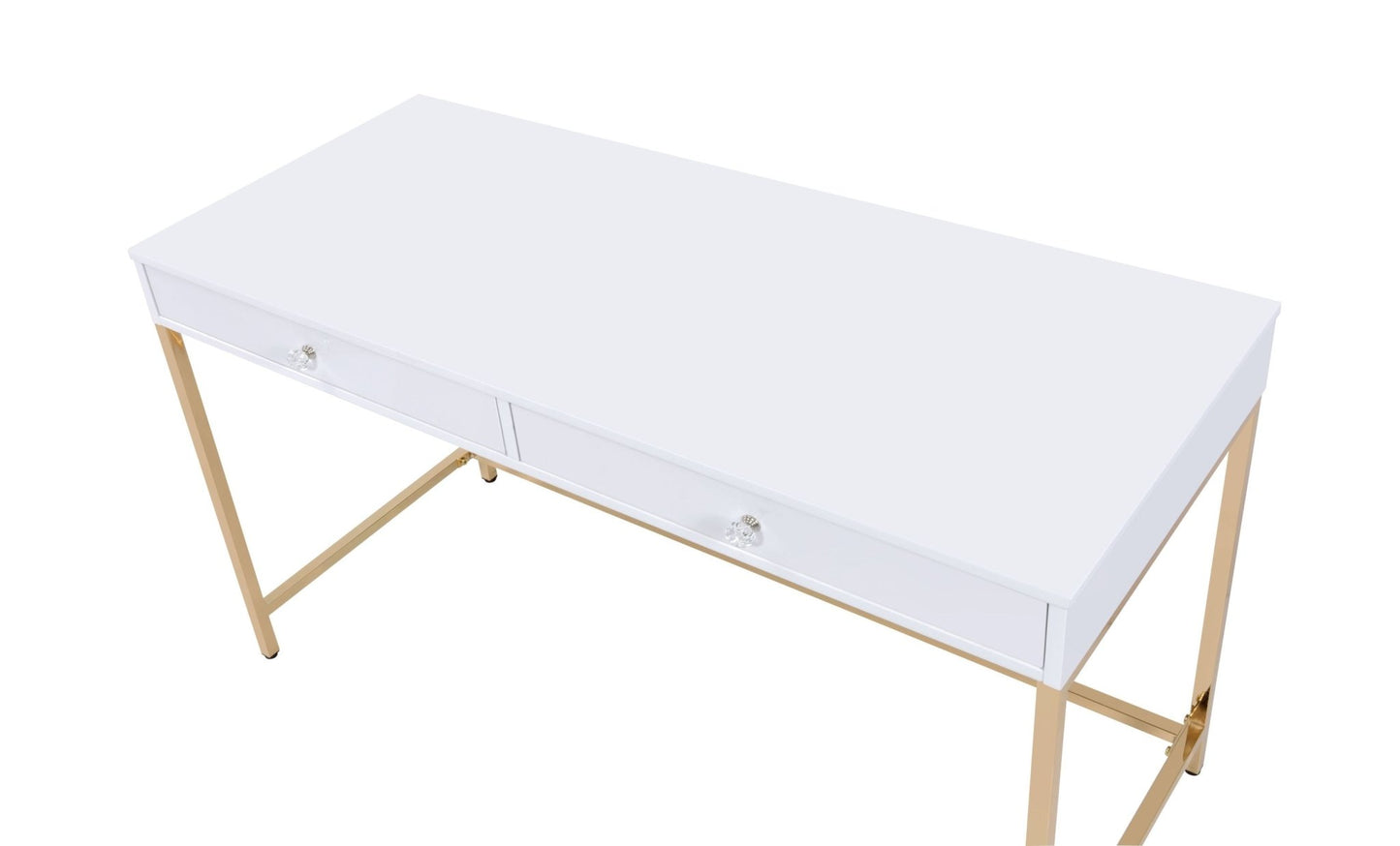 Modern White High-Gloss Writing Desk with Gold Metal Legs - 1st Choice Furniture Direct