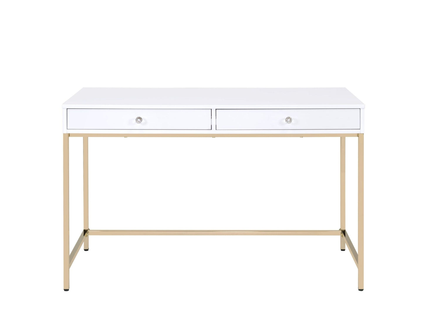Modern White High-Gloss Writing Desk with Gold Metal Legs - 1st Choice Furniture Direct