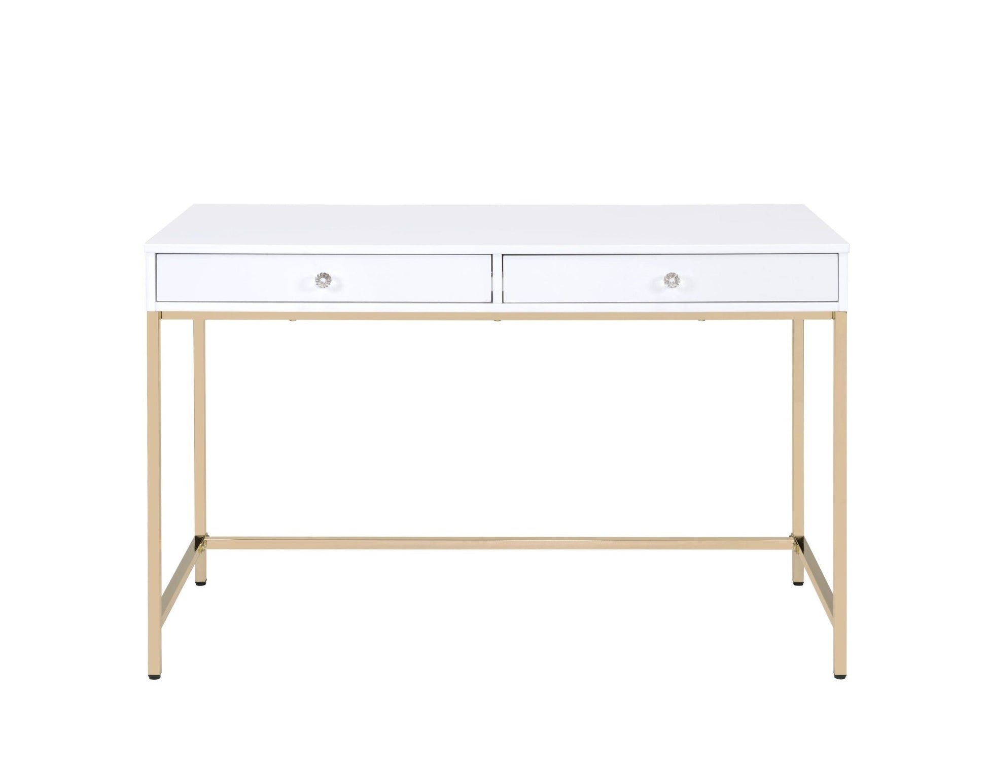Modern White High-Gloss Writing Desk with Gold Metal Legs - 1st Choice Furniture Direct