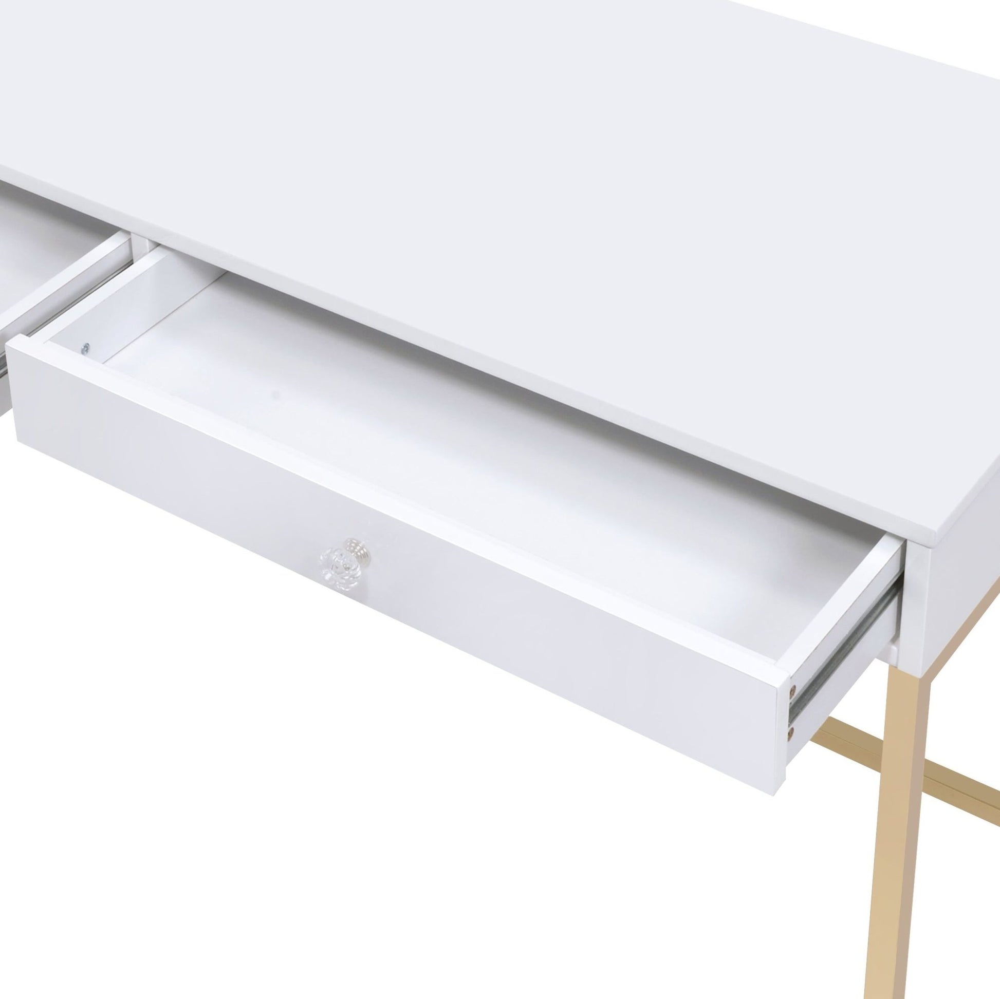Modern White High-Gloss Writing Desk with Gold Metal Legs - 1st Choice Furniture Direct