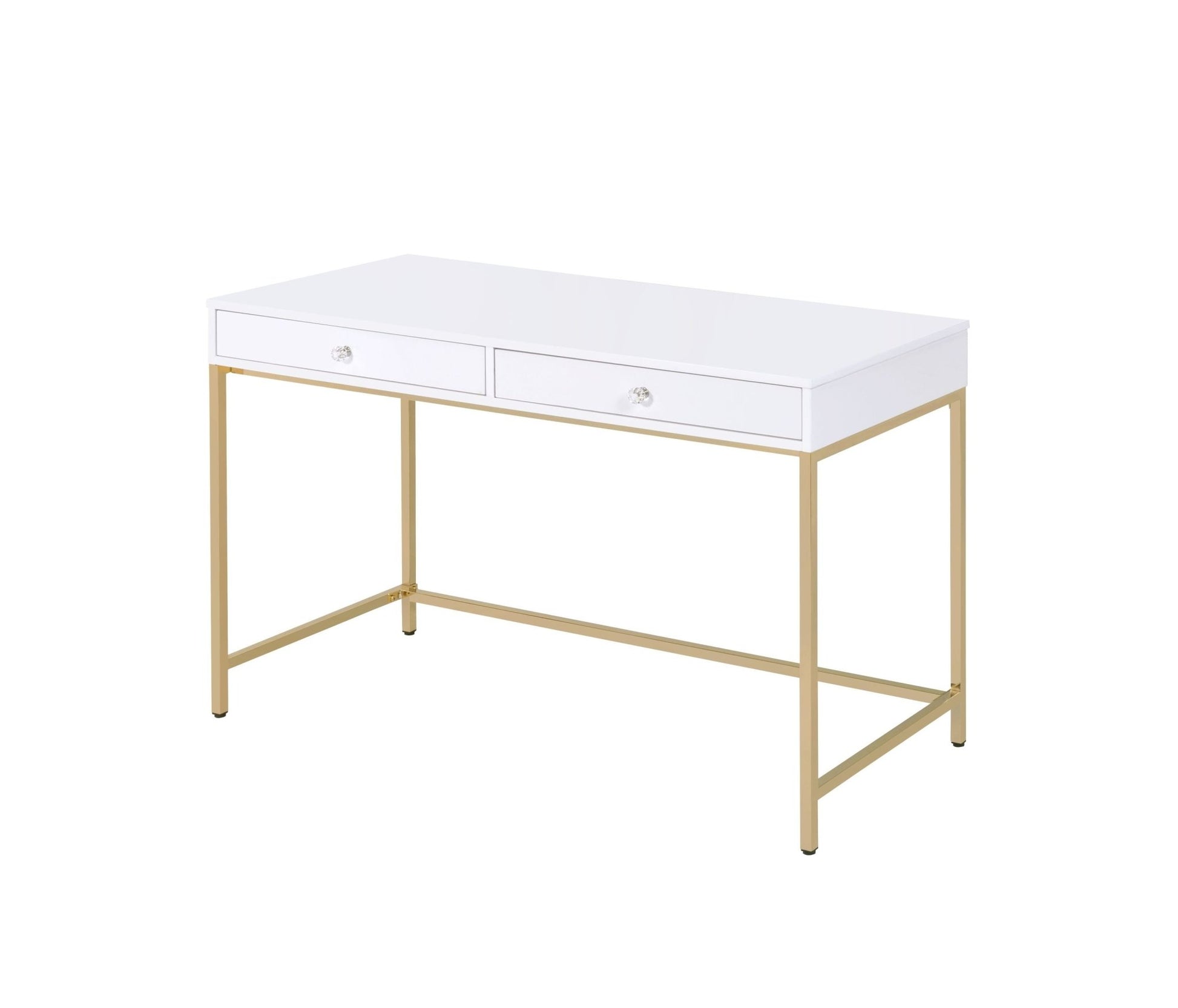 Modern White High-Gloss Writing Desk with Gold Metal Legs - 1st Choice Furniture Direct