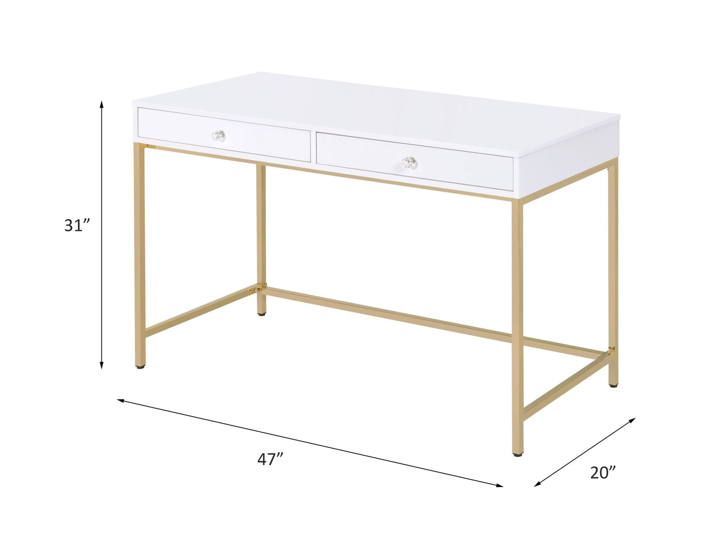 Modern White High-Gloss Writing Desk with Gold Metal Legs - 1st Choice Furniture Direct