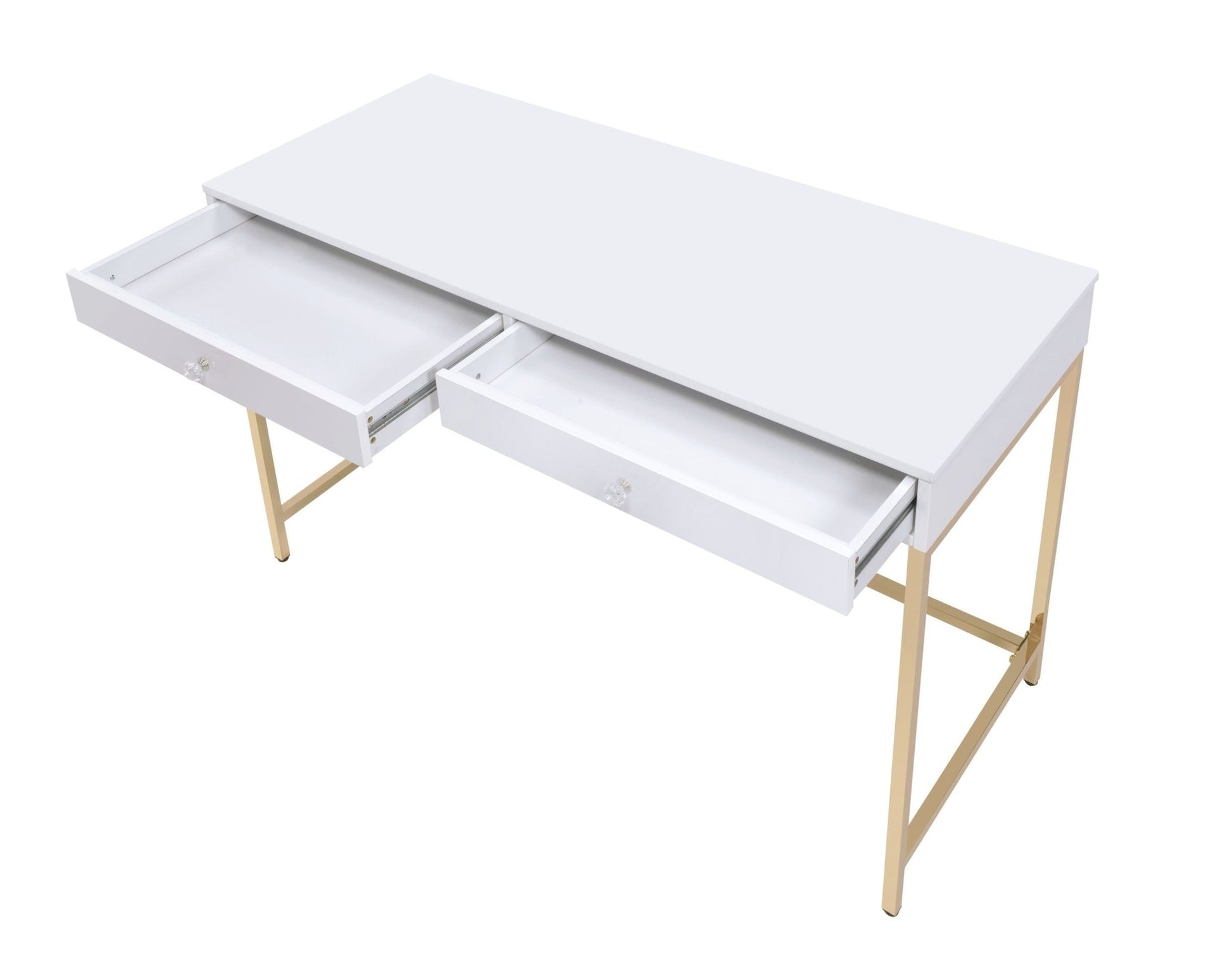 Modern White High-Gloss Writing Desk with Gold Metal Legs - 1st Choice Furniture Direct