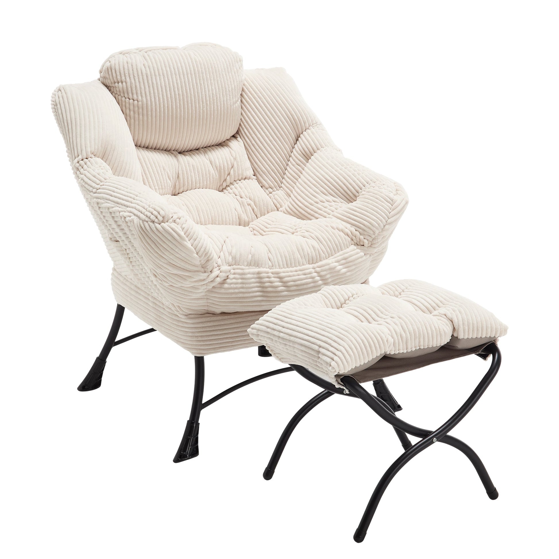 Modern White Lazy Chair with Ottoman and Side Storage Pocket - 1st Choice Furniture Direct