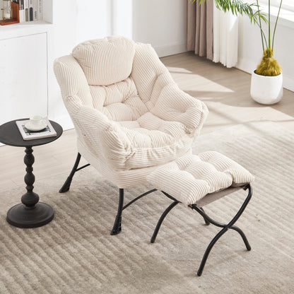 Modern White Lazy Chair with Ottoman and Side Storage Pocket - 1st Choice Furniture Direct