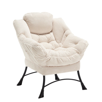 Modern White Lazy Chair with Ottoman and Side Storage Pocket - 1st Choice Furniture Direct