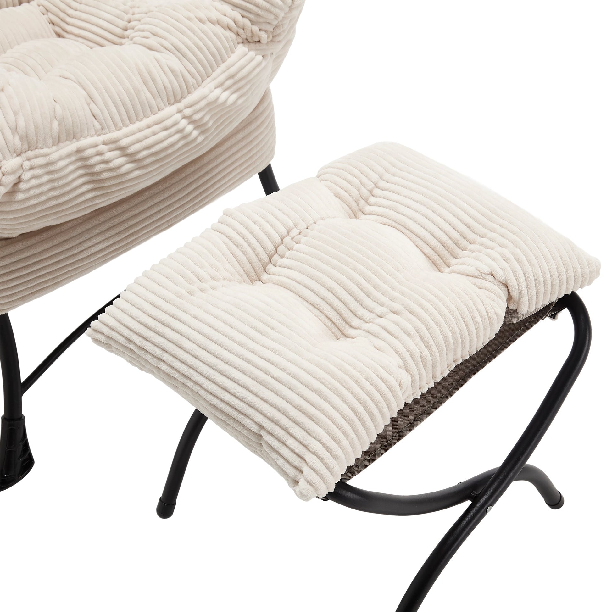 Modern White Lazy Chair with Ottoman and Side Storage Pocket - 1st Choice Furniture Direct