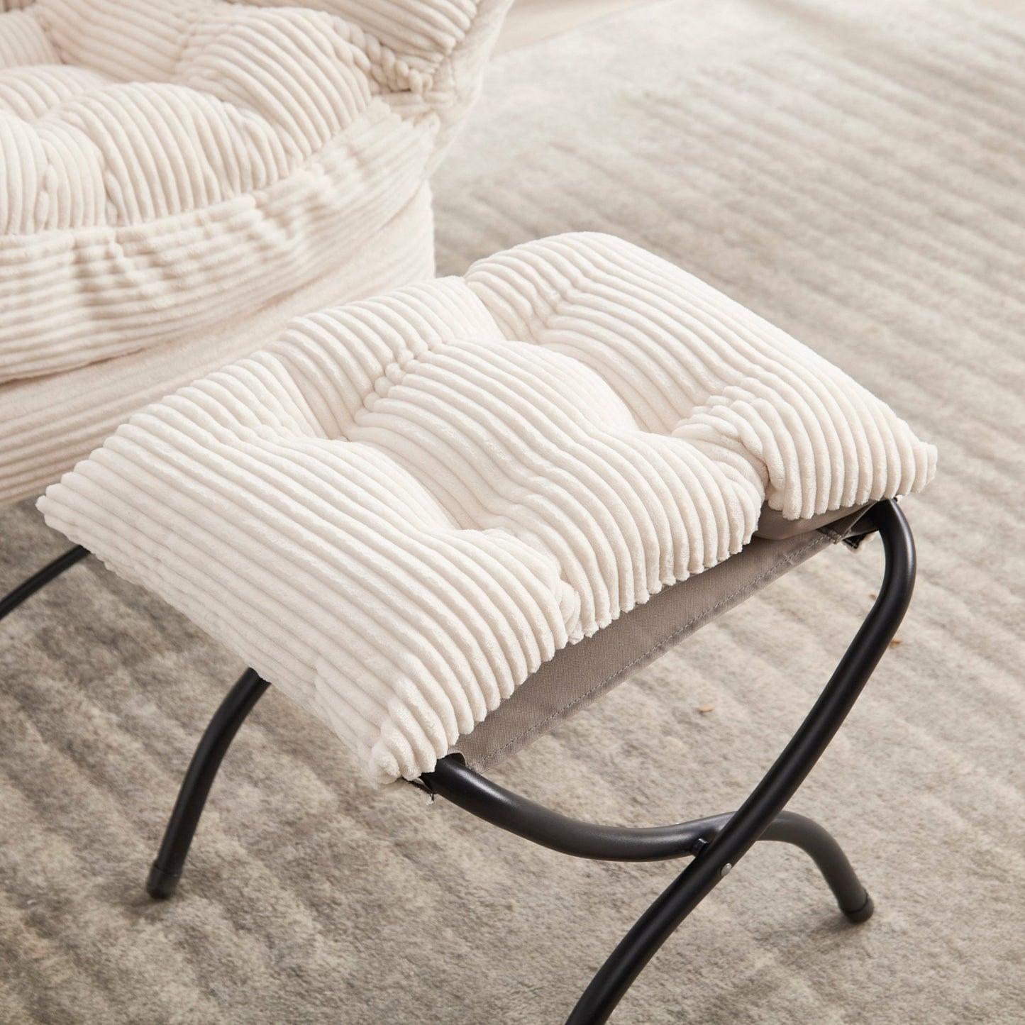 Modern White Lazy Chair with Ottoman and Side Storage Pocket - 1st Choice Furniture Direct