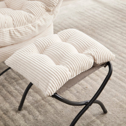 Modern White Lazy Chair with Ottoman and Side Storage Pocket - 1st Choice Furniture Direct