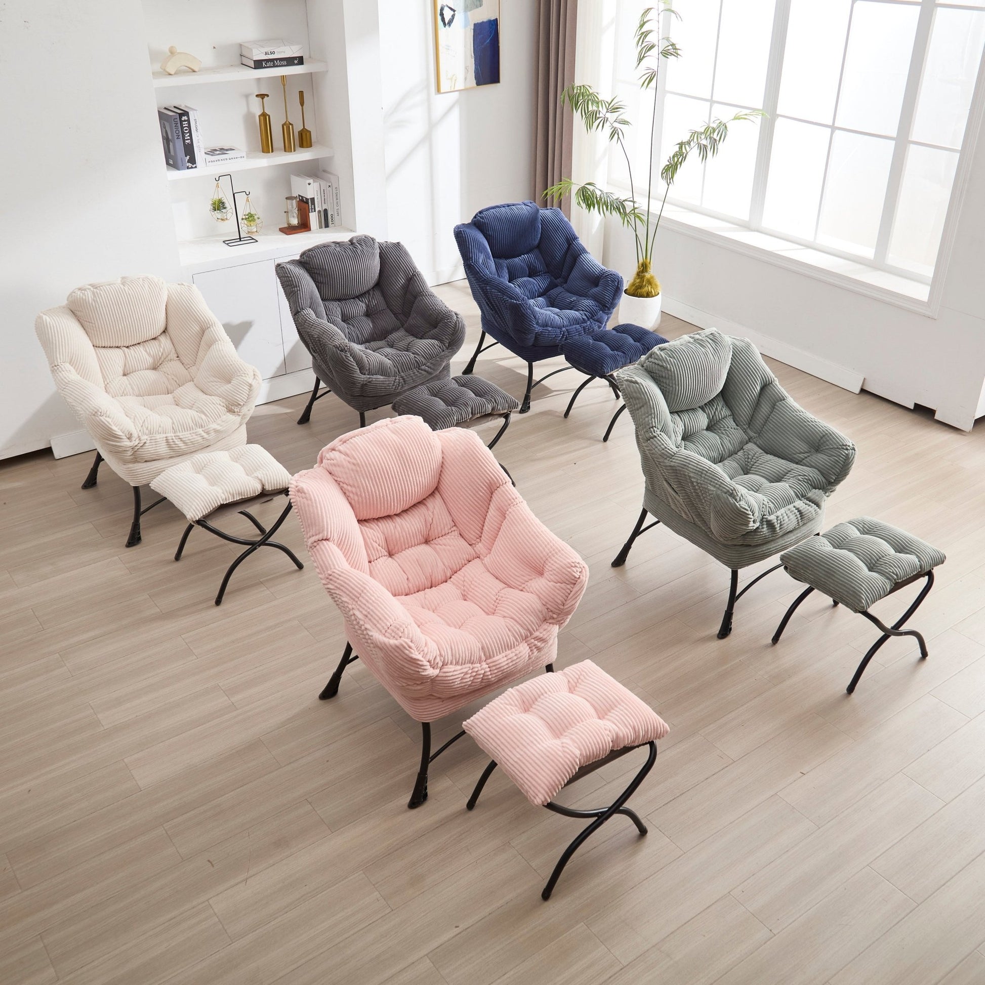 Modern White Lazy Chair with Ottoman and Side Storage Pocket - 1st Choice Furniture Direct