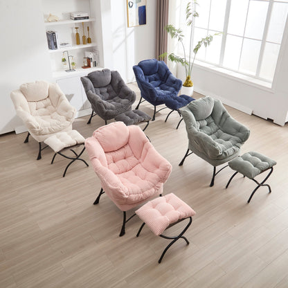 Modern White Lazy Chair with Ottoman and Side Storage Pocket - 1st Choice Furniture Direct