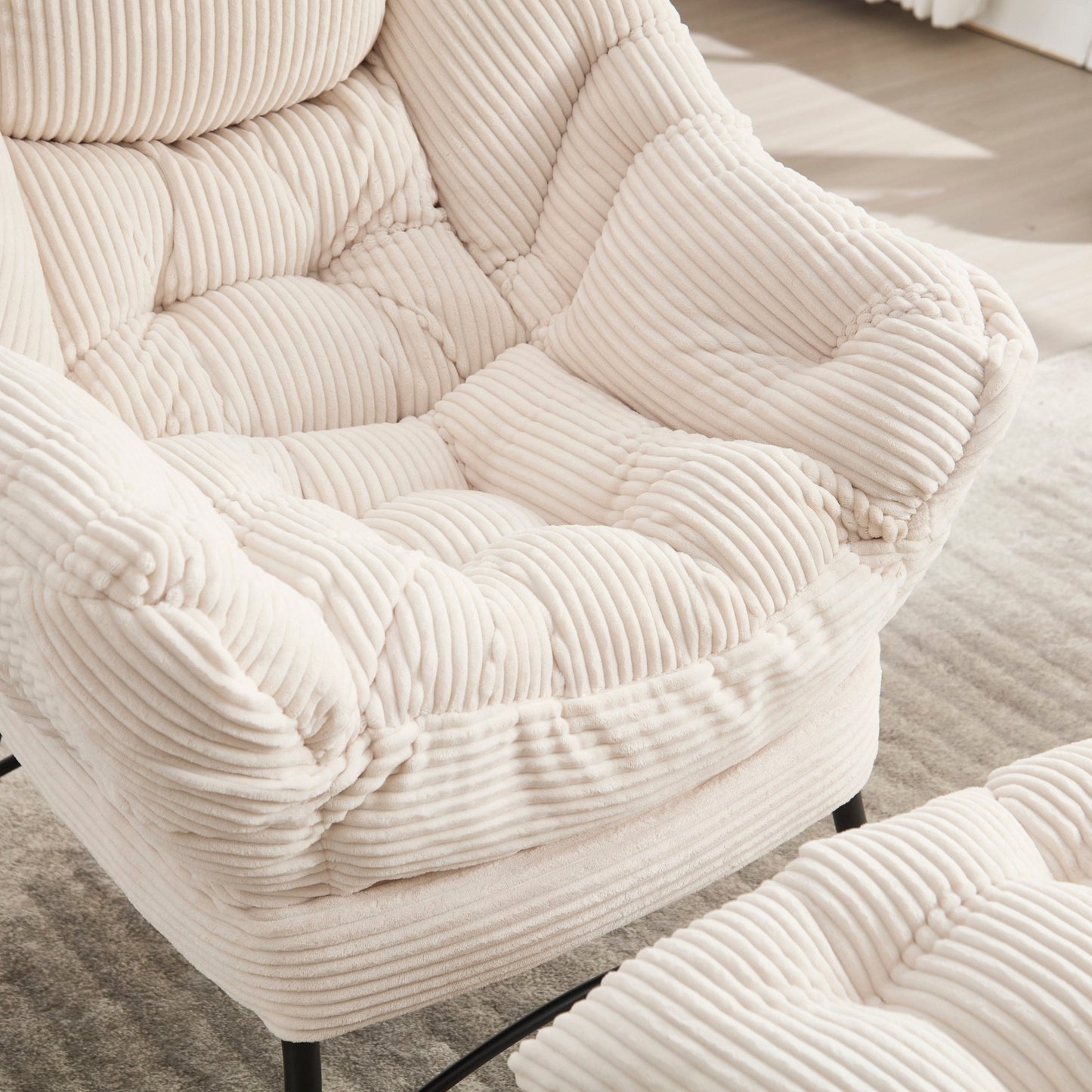 Modern White Lazy Chair with Ottoman and Side Storage Pocket - 1st Choice Furniture Direct