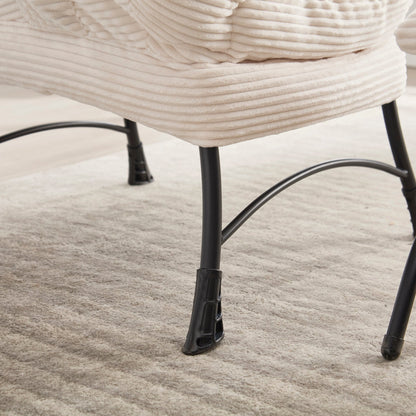 Modern White Lazy Chair with Ottoman and Side Storage Pocket - 1st Choice Furniture Direct