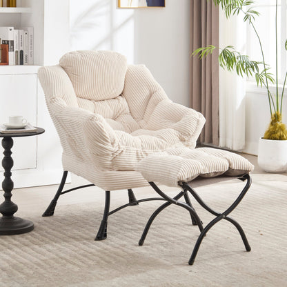 Modern White Lazy Chair with Ottoman and Side Storage Pocket - 1st Choice Furniture Direct