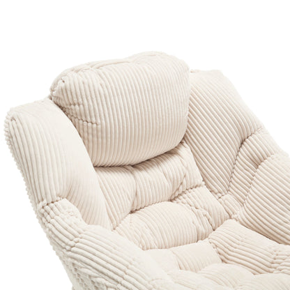 Modern White Lazy Chair with Ottoman and Side Storage Pocket - 1st Choice Furniture Direct