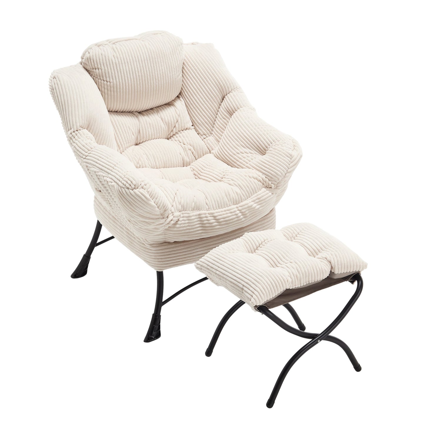 Modern White Lazy Chair with Ottoman and Side Storage Pocket - 1st Choice Furniture Direct