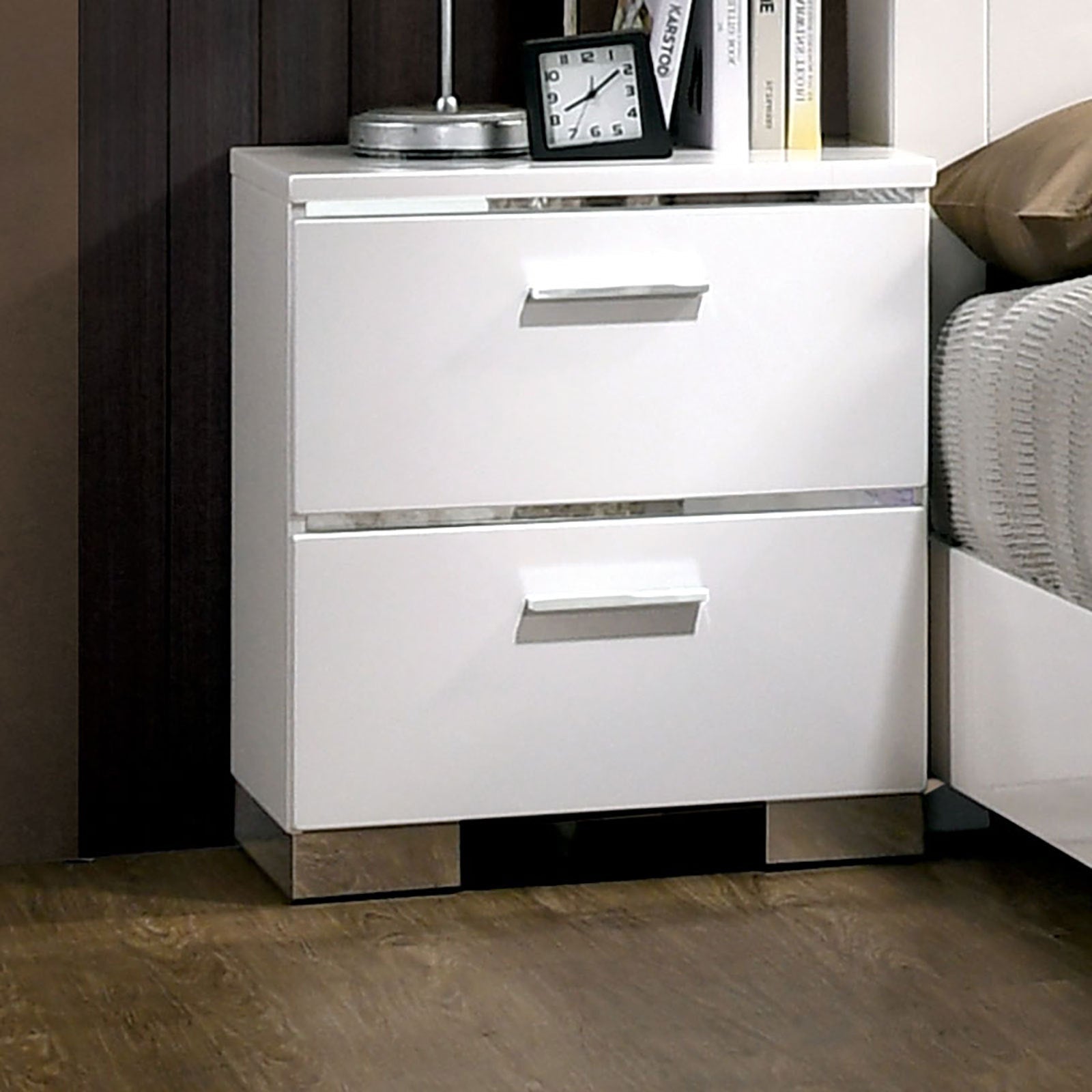 Modern White Nightstand with USB Charger | High Gloss 2 Drawer Bedside Table - 1st Choice Furniture Direct