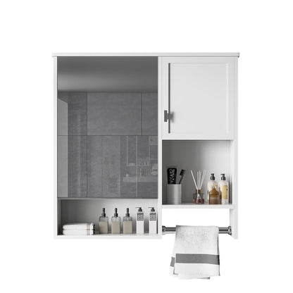 Modern White Wall - Mounted Bathroom Medicine Cabinet with Mirror, 29'' x 28'' Storage Cabinet with Adjustable Shelves and Towel Bar, MDF and Glass Construction - 1st Choice Furniture Direct