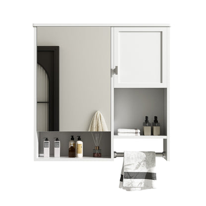 Modern White Wall - Mounted Bathroom Medicine Cabinet with Mirror, 29'' x 28'' Storage Cabinet with Adjustable Shelves and Towel Bar, MDF and Glass Construction - 1st Choice Furniture Direct