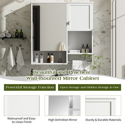 Modern White Wall - Mounted Bathroom Medicine Cabinet with Mirror, 29'' x 28'' Storage Cabinet with Adjustable Shelves and Towel Bar, MDF and Glass Construction - 1st Choice Furniture Direct
