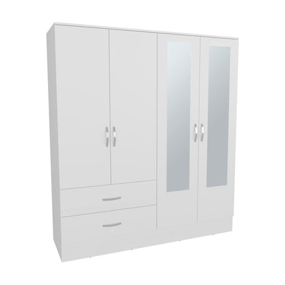 Modern White Wardrobe Armoire with Mirrors – Bedroom Storage Cabinet with Drawers - 1st Choice Furniture Direct