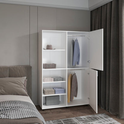 Modern White Wardrobe Cabinet with Hanging Rod & Shelves - 1st Choice Furniture Direct