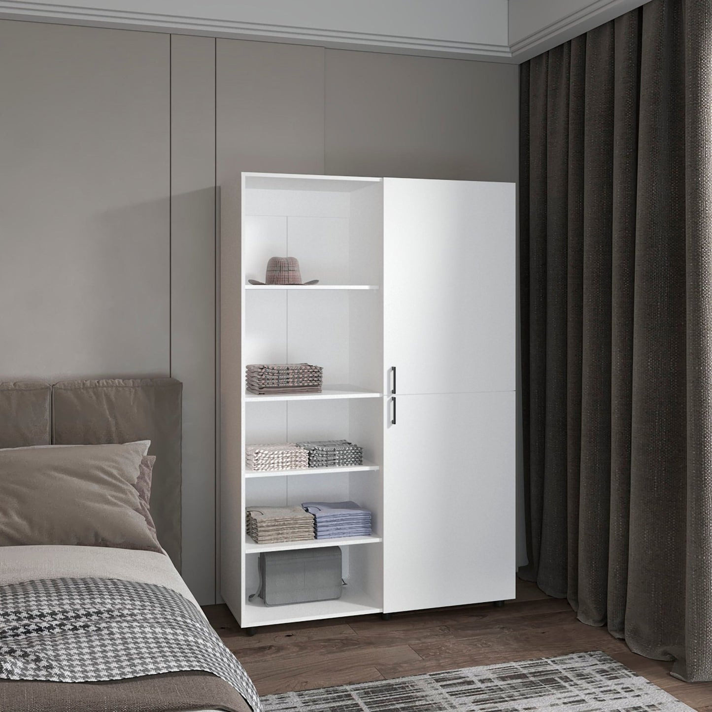 Modern White Wardrobe Cabinet with Hanging Rod & Shelves - 1st Choice Furniture Direct