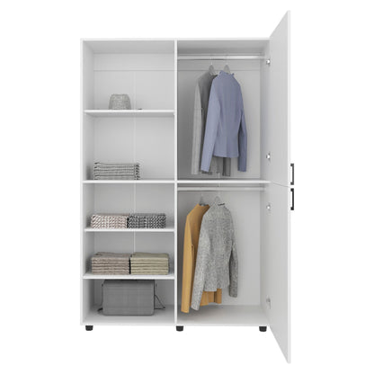 Modern White Wardrobe Cabinet with Hanging Rod & Shelves - 1st Choice Furniture Direct