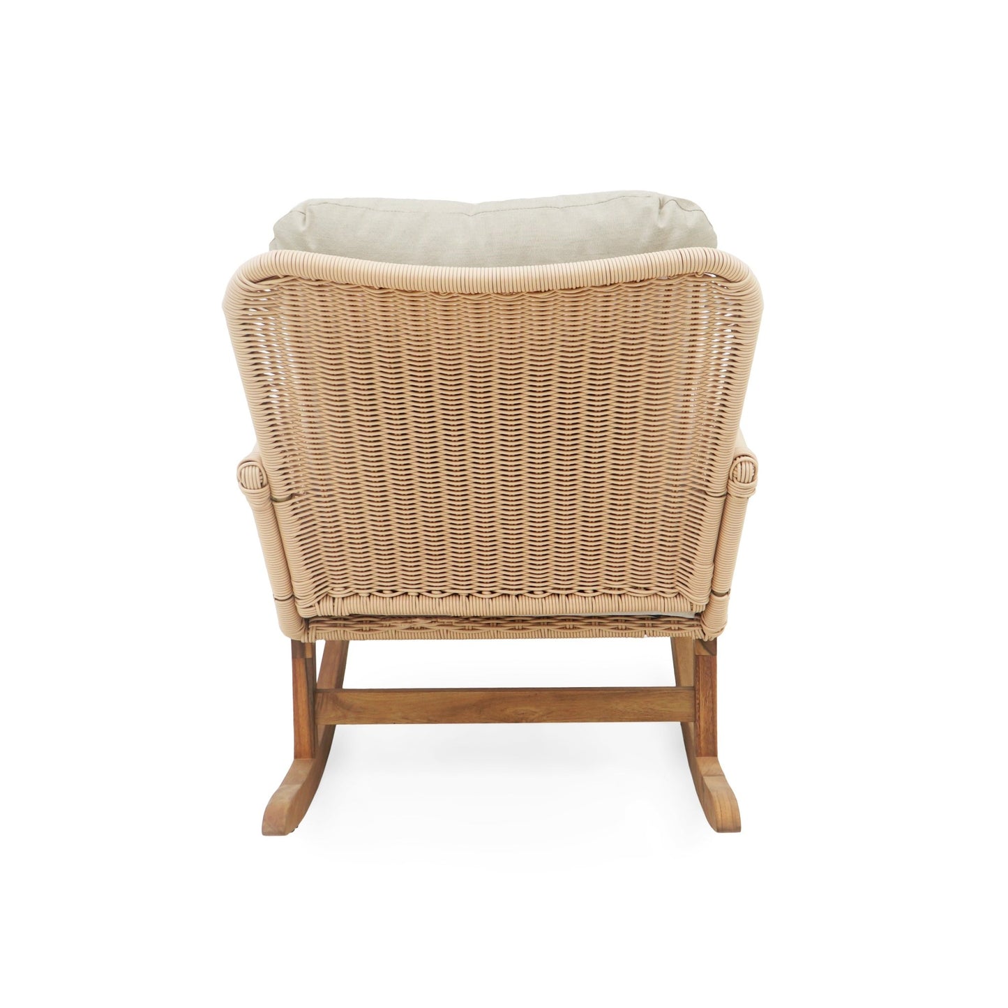 Modern Wicker Rocking Chair with Cushions | Beige Indoor/Outdoor Accent Chair with Wooden Frame - 1st Choice Furniture Direct