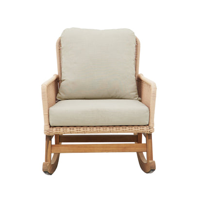 Modern Wicker Rocking Chair with Cushions | Beige Indoor/Outdoor Accent Chair with Wooden Frame - 1st Choice Furniture Direct