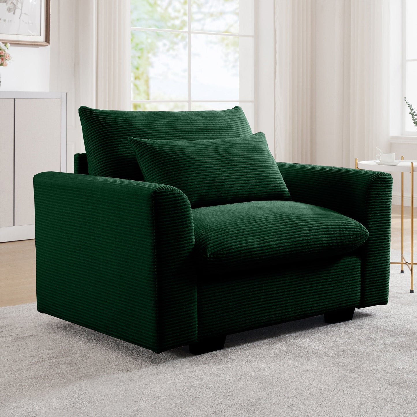 Modular Corduroy Sofa Chair – Green 1-Seater Convertible Sectional Sofa for Living Room - 1st Choice Furniture Direct