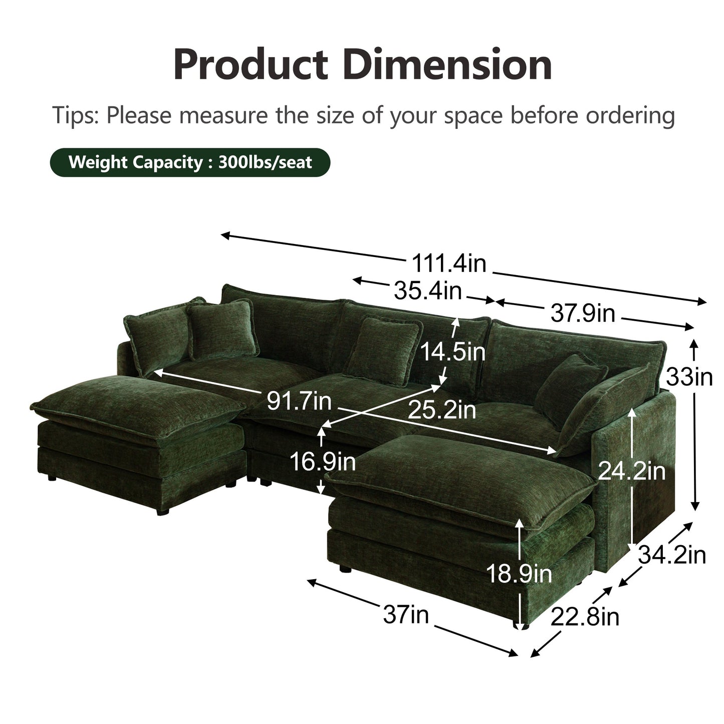 Modular Sectional Sofa 3 - Seater Chenille Couch | Customizable L - Shaped / U - Shaped Living Room Sofa - 1st Choice Furniture Direct