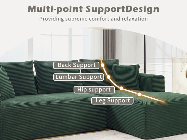 Modular Sectional Sofa Couches L - Shape Couch 2Seat Modular Sofa Memory Foam Sectional Couches for Living Room, Cloud Couch with Oversized Chaise (Green, Stripe (Right Facing Chaise)) - 1st Choice Furniture Direct