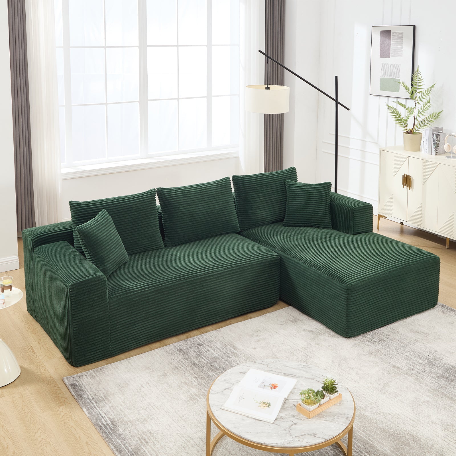 Modular Sectional Sofa Couches L - Shape Couch 2Seat Modular Sofa Memory Foam Sectional Couches for Living Room, Cloud Couch with Oversized Chaise (Green, Stripe (Right Facing Chaise)) - 1st Choice Furniture Direct